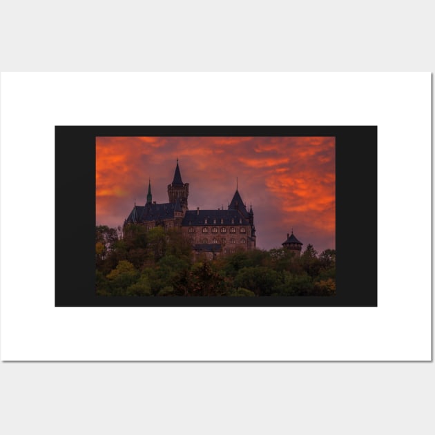 Castle, Wernigerode, Harz, Saxony-Anhalt, Germany, afterglow Wall Art by Kruegerfoto